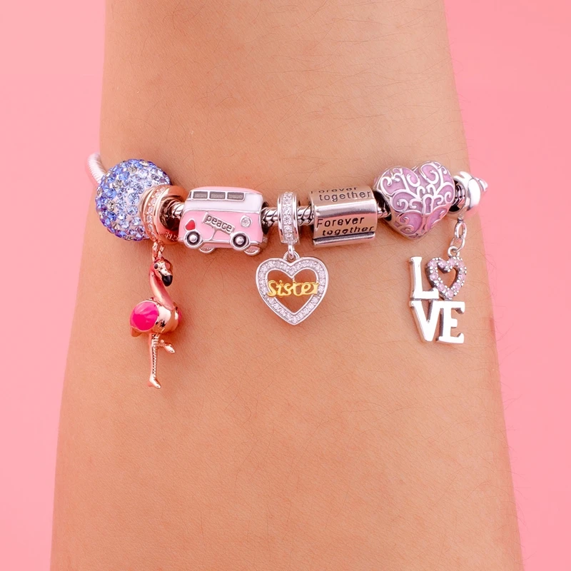 Sambaah Love Birds Twotone очарование 925 пара стерлингового серебра птицы Шарм «любовь» Pandora День Святого Валентина браслет