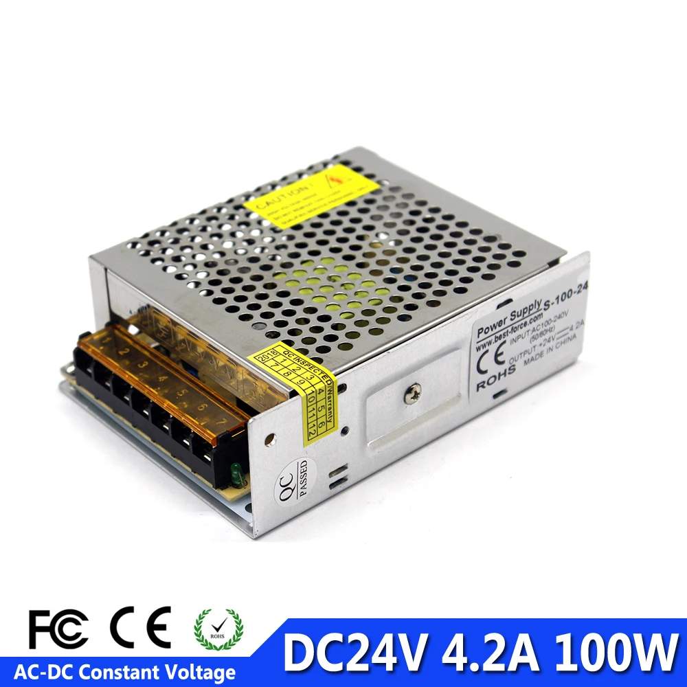 Одиночный выход импульсный источник питания 24 В 4.2A 100 Вт AC100 240V к DC24V Светодиодный
