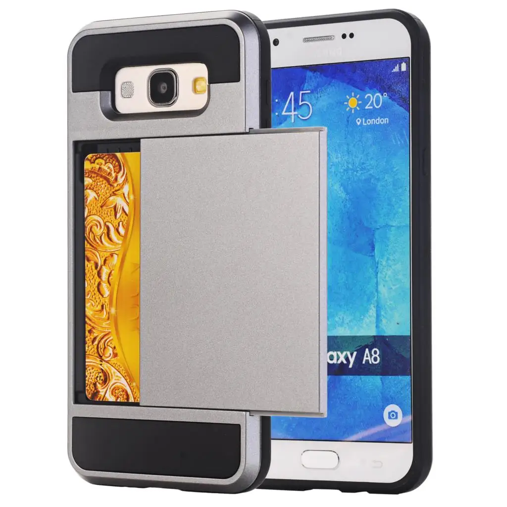 Для samsung Galaxy J3 J4 J6 J7 J3 J5 J7 A3 A5 A7 отделение для карт, в которое можно samsung S9 S8 S7 S6 Edge чехол для телефона слайд для карт из искусственной кожи - Цвет: gray