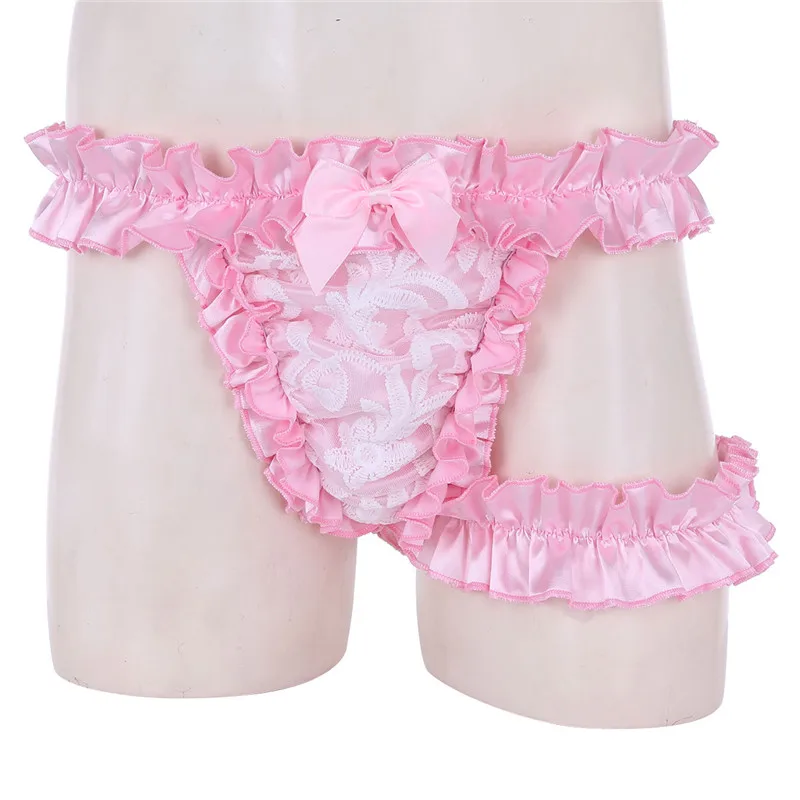 Новинка 2018 мужское нижнее белье кружевные атласные трусики с рюшами стринги