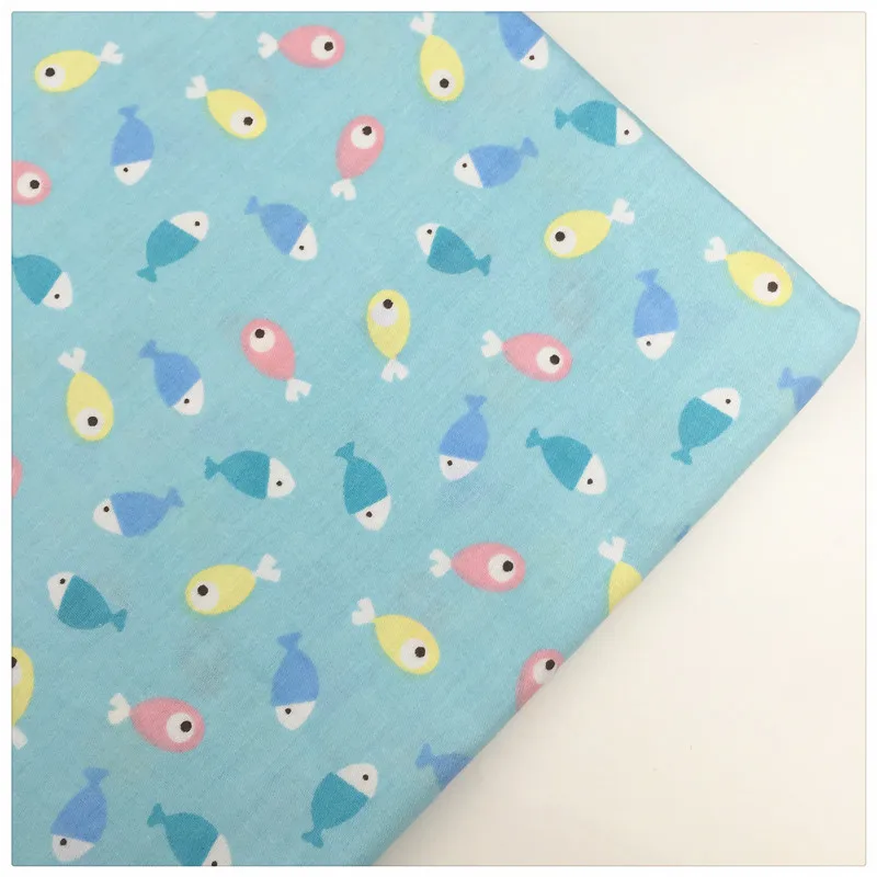 Syunss хлопковая ткань синего цвета с принтом рыбы стеганая ручная работа Tecido