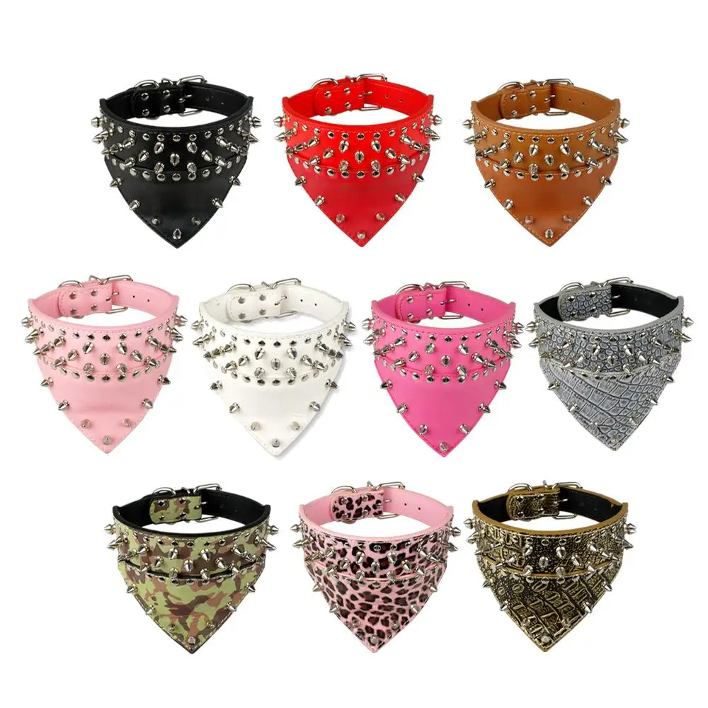 

New Design SpikeD Studded Dog Collar PU Leather Pet Collar With Bandana Neck size for 15-24 for S/M/L Breeds
