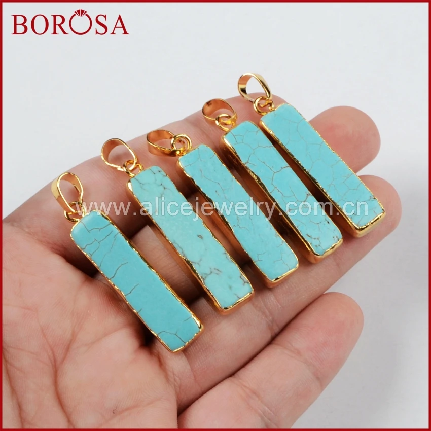 BOROSA позолоченный ободок прямоугольник синий камень Бар Кулон druzy бисера двойной