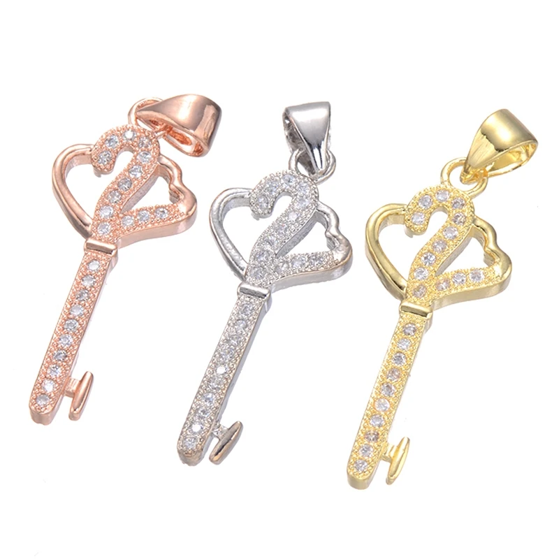 

Jewelry Making Supplies Copper with Zircon Rhinestone KEY Pendant Charms For Jewelry Making Necklace Findings Women Fashion Gift