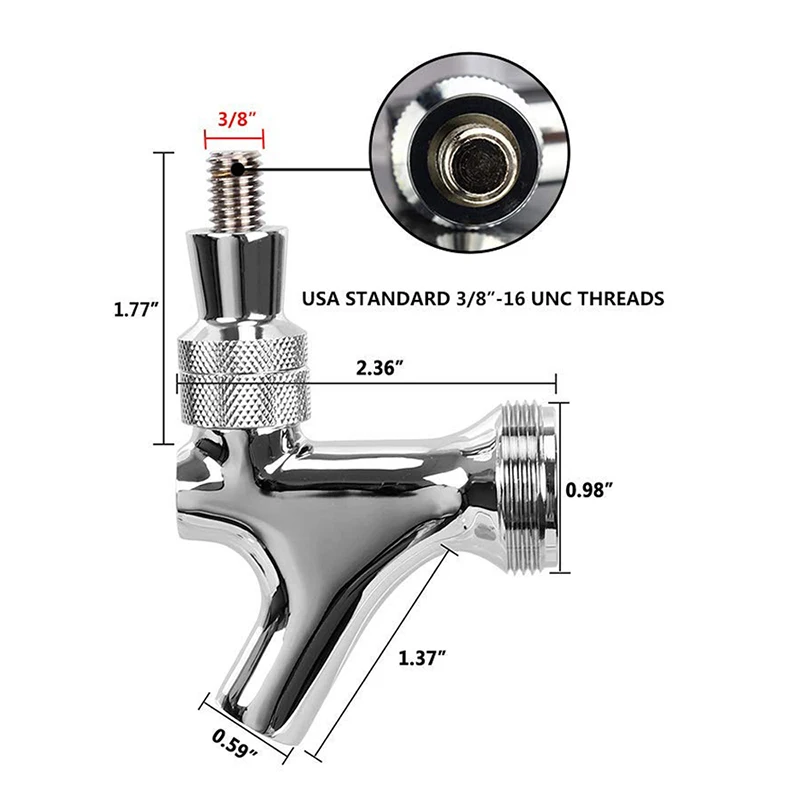 Хромированный пивной кран с черным рычагом для чистки штепсельной вилки и сосков