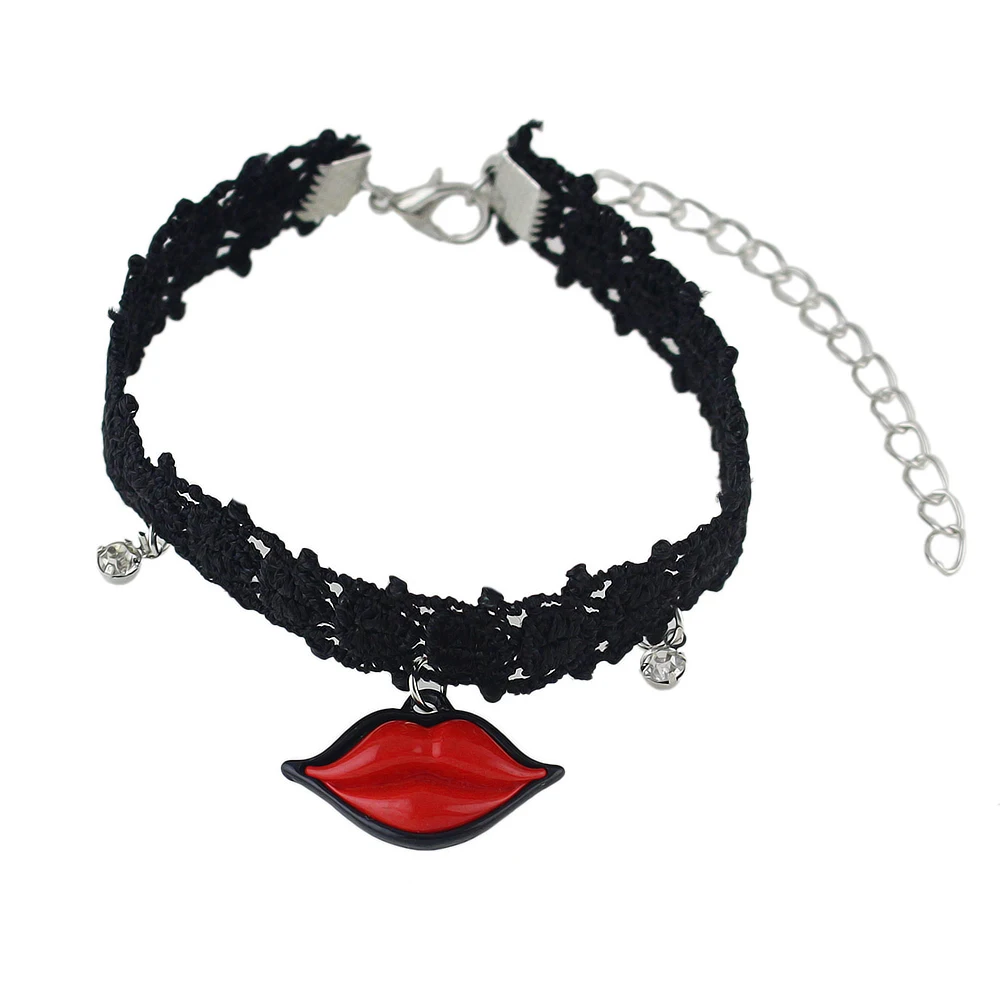 Boho Chic Beach Barefoot Sandals Foot Jewelry Anklets Black Tattoos Lace with Rhinestone Red Lip Charm | Украшения и аксессуары