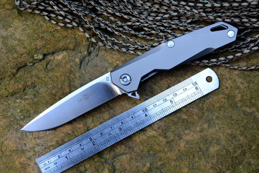 TwoSun TS-21 Флиппер складной нож для ежедневного использования, D2 лезвие titanium ручка 3,4" ; атласная обувь для лезвием Открытый Охота, карманный нож для повседневного использования, EDC Инструменты