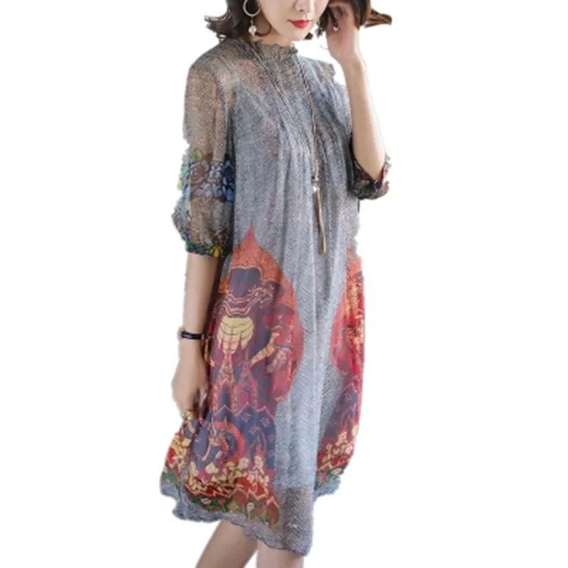 Женское платье с цветочным принтом F72 летнее шифоновое из двух предметов вырезом