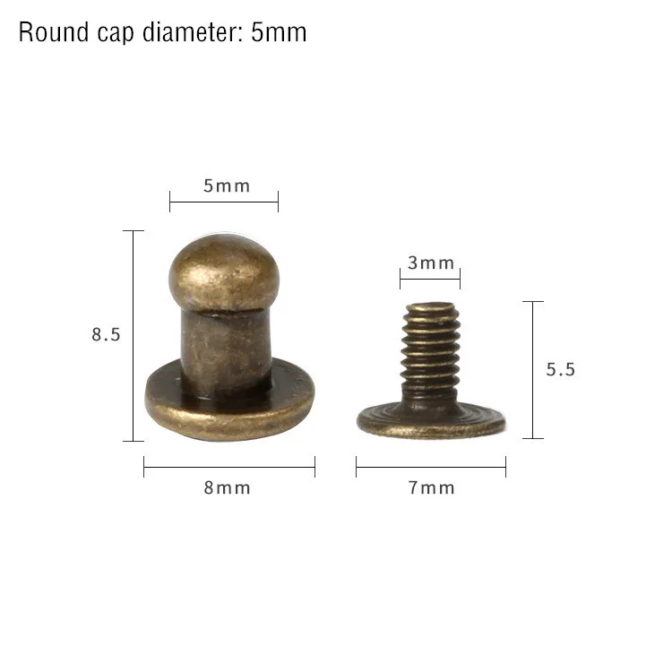 Bronze Monk Head 5mm 30 комплектов ручка из металлического сплава, винтовые заклепки, шпильки, поделки своими руками, кожаный ремешок для часов, круглая голова монаха, заклепки, шипы, декоративные пряжки для ногтей - Цвет: Bronze Monk Head 5mm