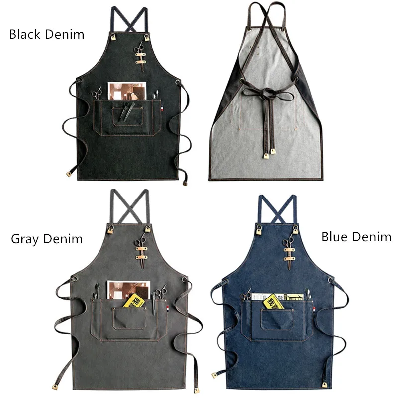 Черный серый синий джинсовый фартук для бариста бармена ожидания кондитерских