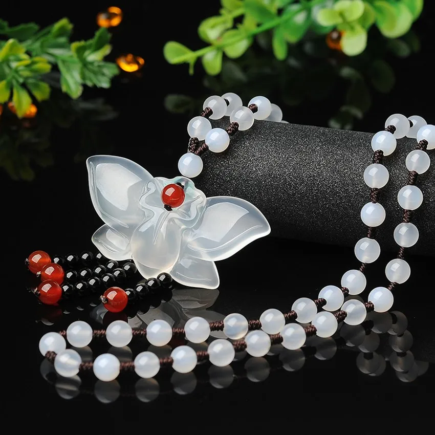 Прямая доставка натуральный DIY Халцедон подвеска ожерелья в виде бабочки с