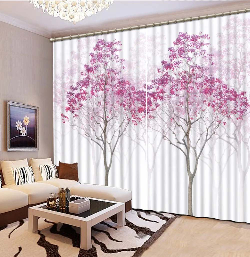 

pink forest curtains 3D Window Curtain Foggy forest Luxury Blackout Living Room office Bedroom tree curtains Customized size