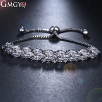 gmgyq trendy bride jewelry clear cz crystal leaf charm zirconia box chain adjustable bracelets for women