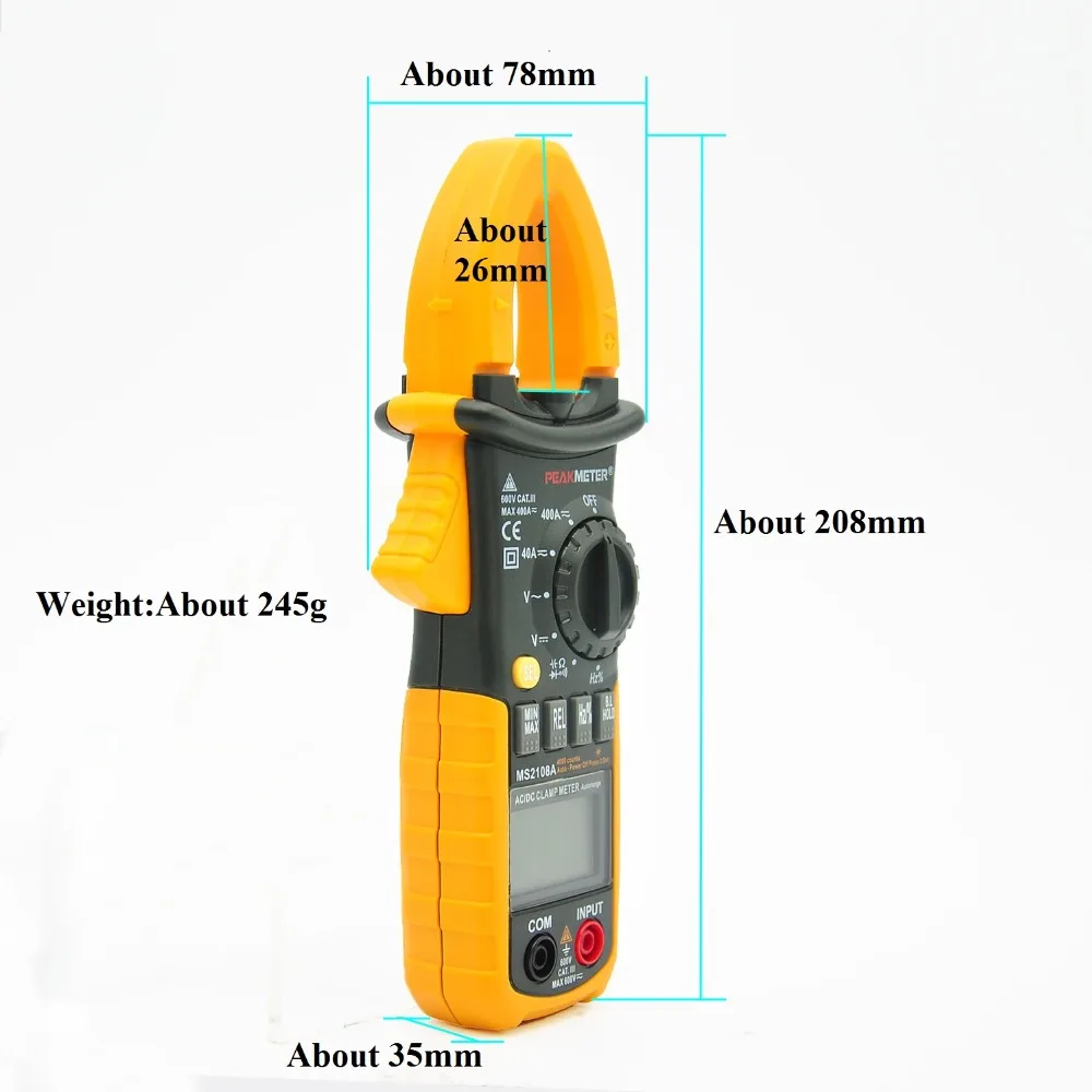 PEAKMETER MS2108A мультиметр клещи цифровой измеритель сопротивления постоянного тока