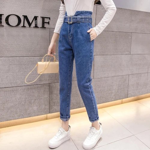 2018 осенне зимние джинсы шаровары женские модные Джинсы бойфренда с высокой