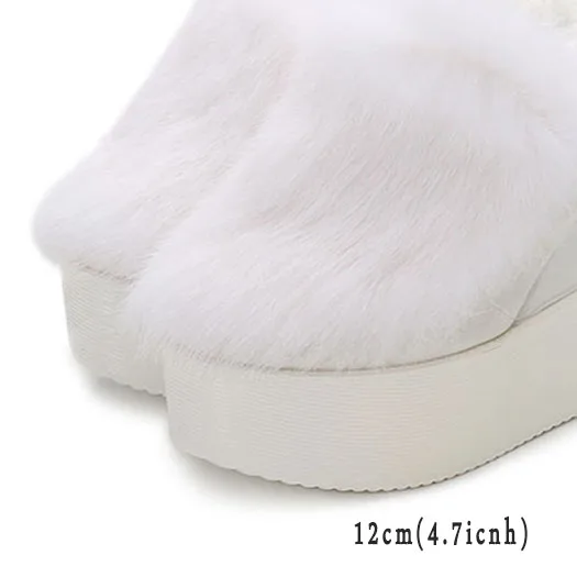 white 12cm Модная обувь; коллекция года; женские Фетиш меховые шлепанцы; шлепанцы на платформе; обувь на платформе с натуральным мехом для стриптиза; 5; обувь на танкетке с розовым кроликом; сезон зима - Цвет: white 12cm