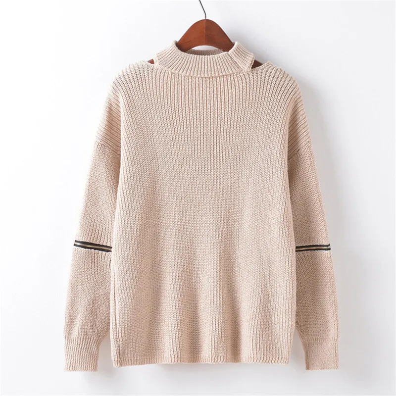 Sweater Zipper Sleeves Knitted Pullover Spring Winter Halter V-neck Jumper Casual Pull Femme Loose Sweaters | Женская одежда