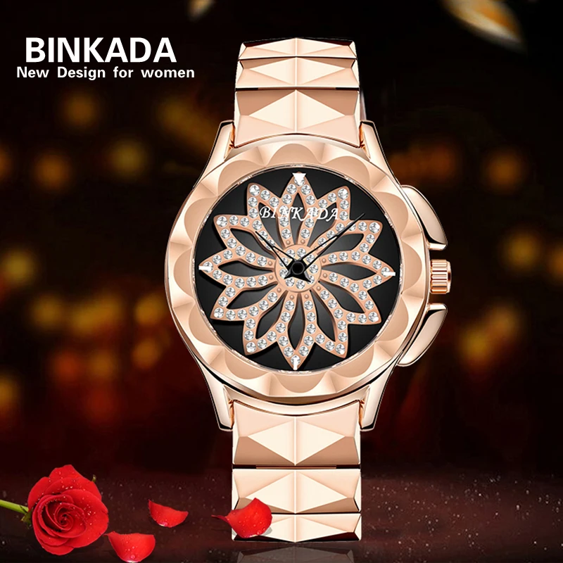 Новинка 2019 года BINKADA розовое золото часы для женщин нержавеющая сталь кварцевые