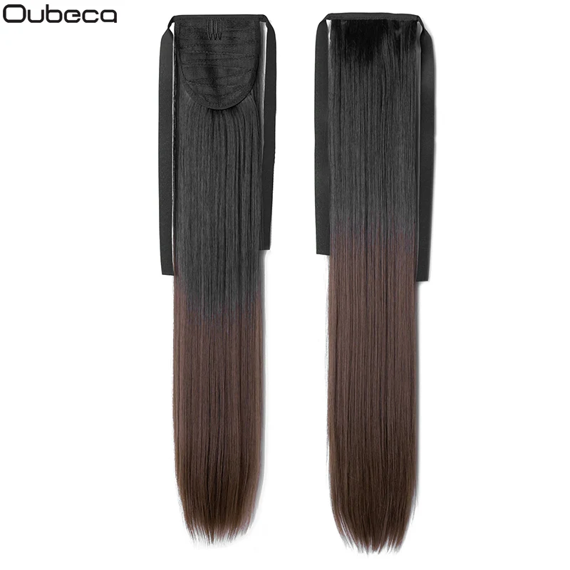 BlackT8 Oubeca, 22 дюйма, синтетические ломбер, конский хвост, прямые, длинные, два тона, лента, конский хвост, волосы для наращивания на заколках для женщин - Цвет: BlackT8