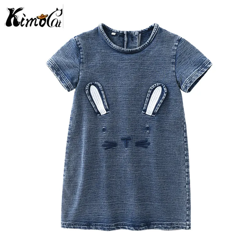 Kimocat джинсовое короткое платье с кроличьими ушками коротким рукавом для девочек |