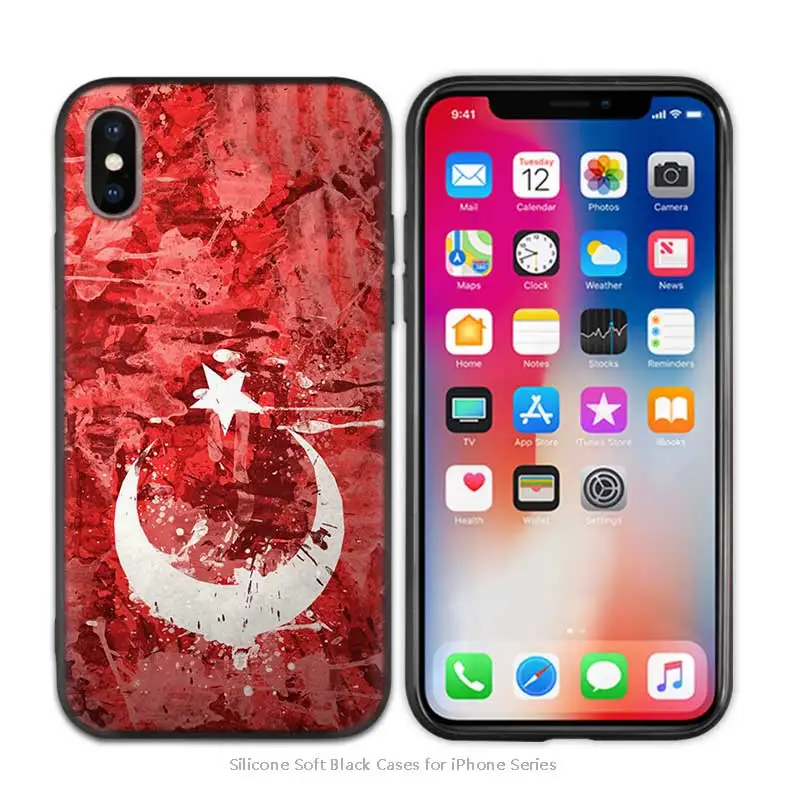 A008 Turkey Turkish Flag Black Scrub Anti-knock TPU Silicone Case Cover for iPhone X XS XR XS 11 11Pro Max 7 8 6 6S 5 5S SE Plus - Цвет: A008