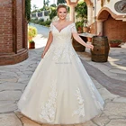 Кружевное платье с v-образным вырезом, свадебные платья больших размеров с короткими рукавами и аппликацией, свадебное платье на шнуровке, свадебное платье для невесты 2020, Vestido de Noiva