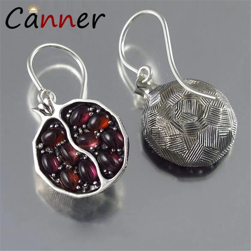 Silver CANNER, Винтажные серьги из граната, золотые, серебряные, висячие серьги из натурального граната, серьги для женщин, девушек, ювелирные изделия kolczyki FI - Окраска металла: Silver