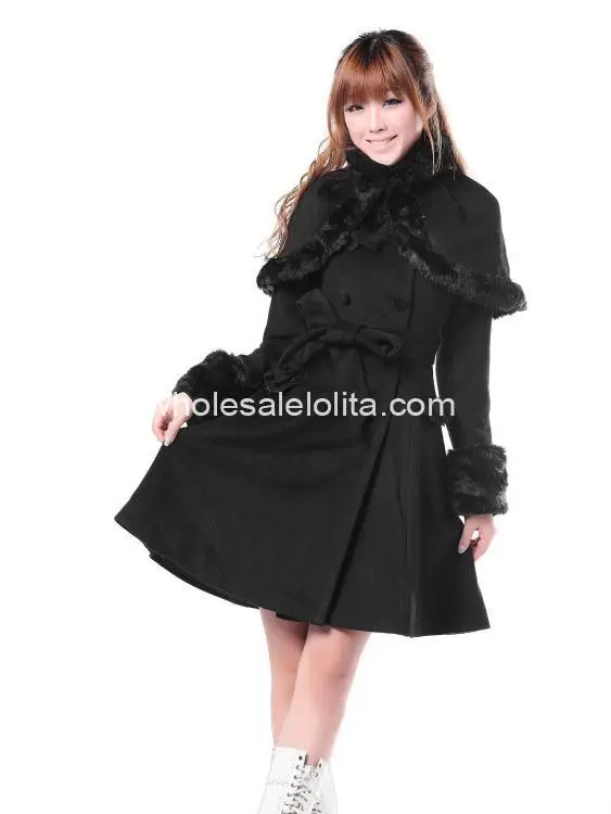 

Cheap Cute Black Wool Sweet Winter Coat Lolita Coat Gothic Lolita Wool Coat