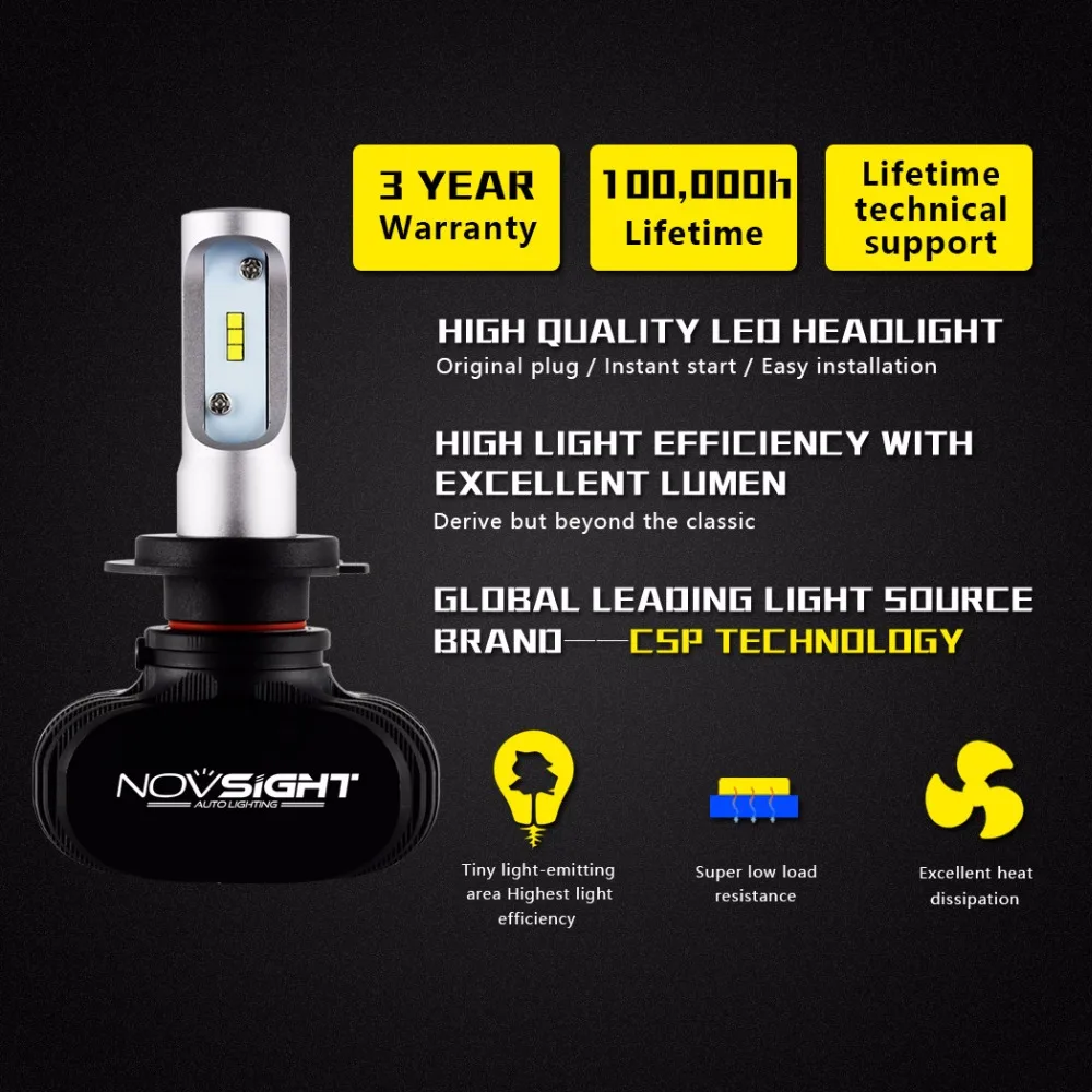 Novsight светодиодный H11 H7 H4 H1 8000LM 50 Вт 6500 к автомобильный головной светильник H3 9005 9006 880 881 Автомобильная Противо-Туманная светильник лампочка