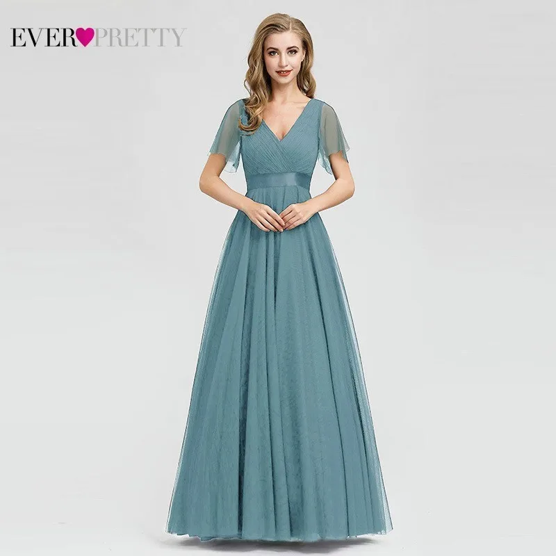 Голубое платье для выпускного вечера размера плюс Ever Pretty EP07962 элегантное женское сексуальное длинное платье из тюля с v-образным вырезом для выпускного вечера вечерние летние платья - Цвет: Dark Blue