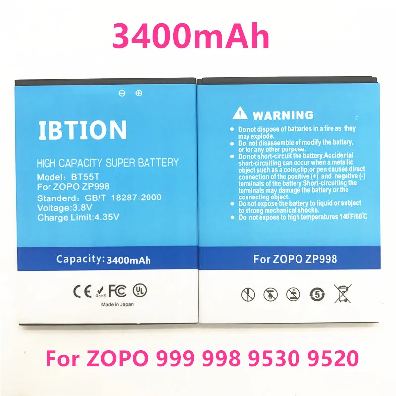 IBTION 3400 мАч BT55T BT55S Батарея для ZOPO 999 998 9530 9520 3X ZP998 ZP999 ZP3X ZP9520 ZP9530|Аккумуляторы