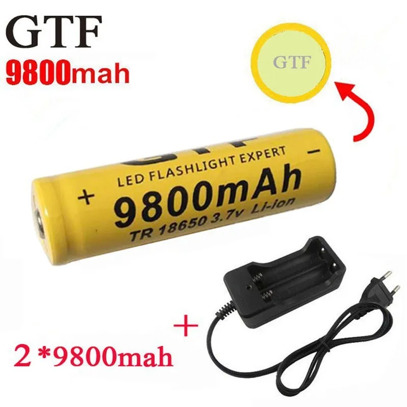 18650 батарея GTF 9800 mAh 3,7 V литий-ионная аккумуляторная батарея для фонарика+ ЕС литий-ионная батарея зарядное устройство аккумулятор