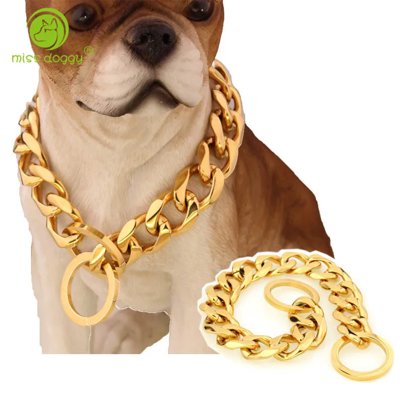 

19mm Durable Gold Stainless Steel Slip Dog Collar Metal Dogs Training Choke Chain Collars For Large Dogs Pitbull French Bulldog