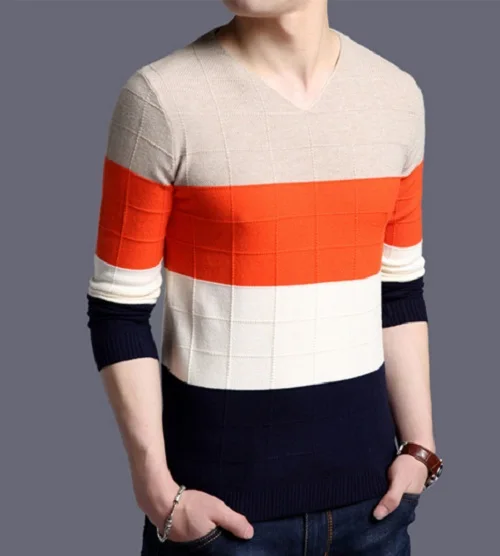 new fashion autumn winter Korean men casual patchwork v-neck knit bottoming slim fit shirt pullover warm wool cotton sweater | Мужская