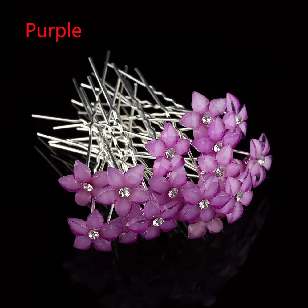 Purple 20 шт./компл. женский цветок с кристаллами стразами заколки для волос заколки Свадебные Заколки для волос аксессуары для укладки волос - Цвет: Purple