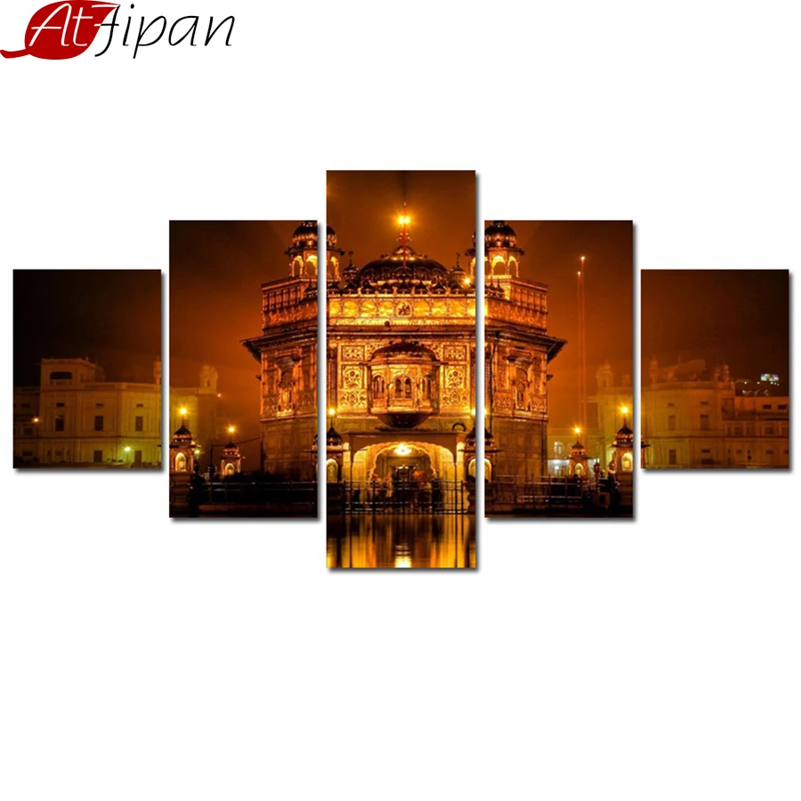 

AtFipan Framed Golden Temple Amritsar Secenery Canvas Prints for Living Room Wall Art Picture Fashion Home Decoration Painting