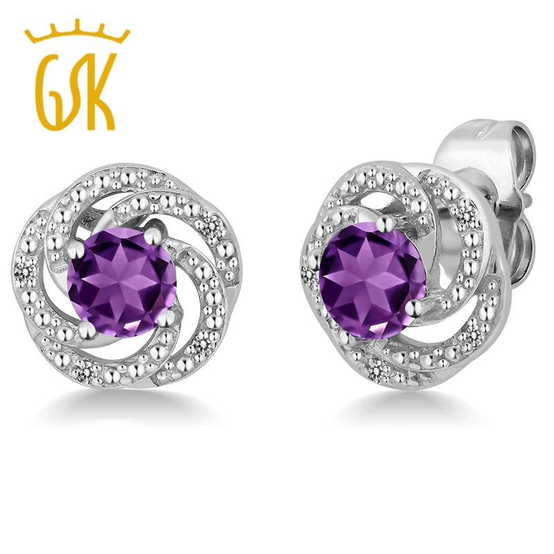 GemStoneKing 0 96 Ct круглый натуральный Фиолетовый аметист белый бриллиант 925 серебро