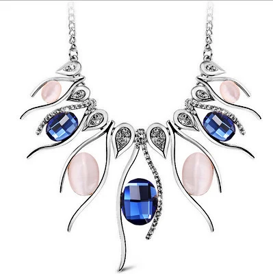 Ожерелье женское из искусственного камня кошачий глаз с кристаллами цвета