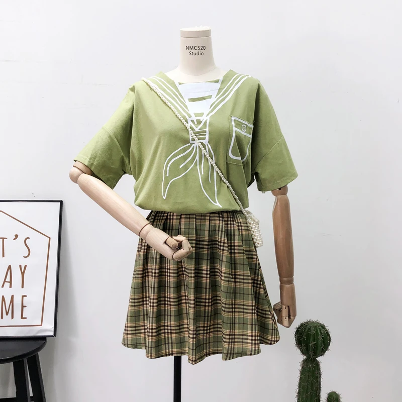 Heliar костюмы японского моряка мультяшный принт футболка и мини-юбка Harajuku Kawaii