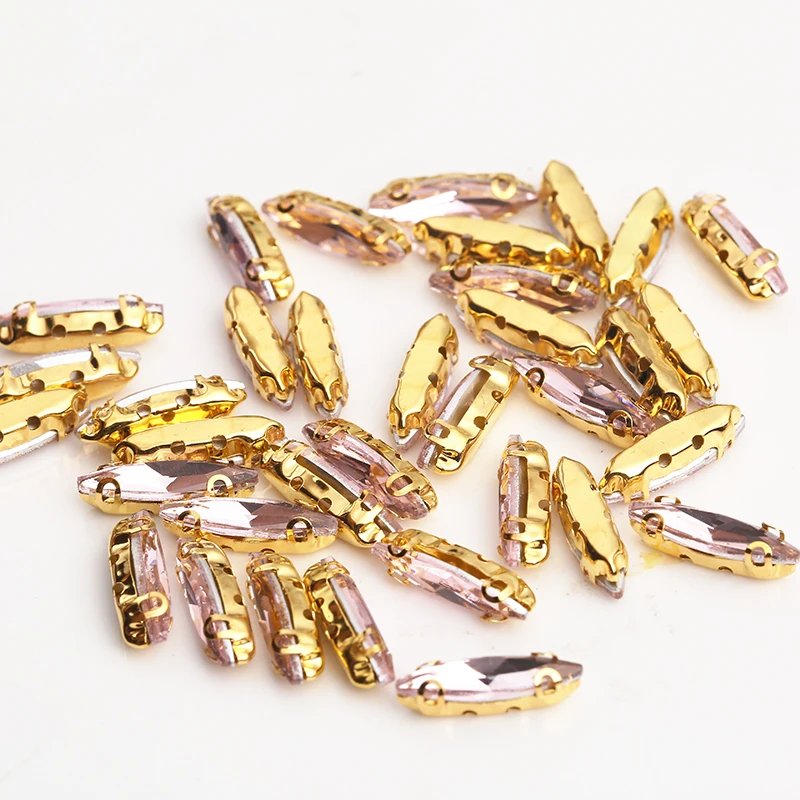 Lt.Rose Ресен 4x15mm 50 шт./упак. маркиза D Форма коготь пришить камни плоские с оборота с золотым шитьем, стразы с отверстиями DIY Костюмы аксессуары - Цвет: Lt.Rose