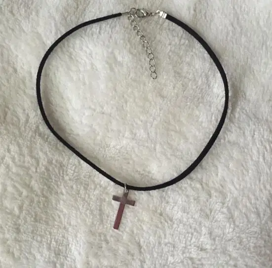 n259 2018 hot sale Fashion Punk Velvet Leather rope Necklaces Simple cross frame Jewelry Clavicle Necklace | Украшения и