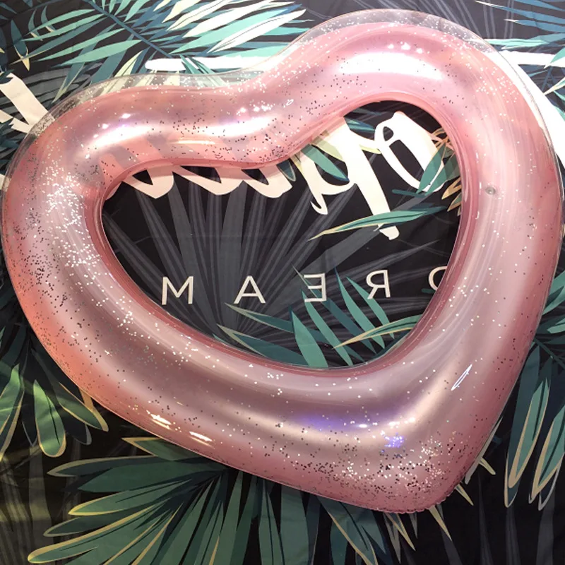 90/120cm Diamond Giant Swimming Ring Heart Shap Inflatable Pool Float Sequined Rose Gold Floats Water Toys Piscina | Спорт и