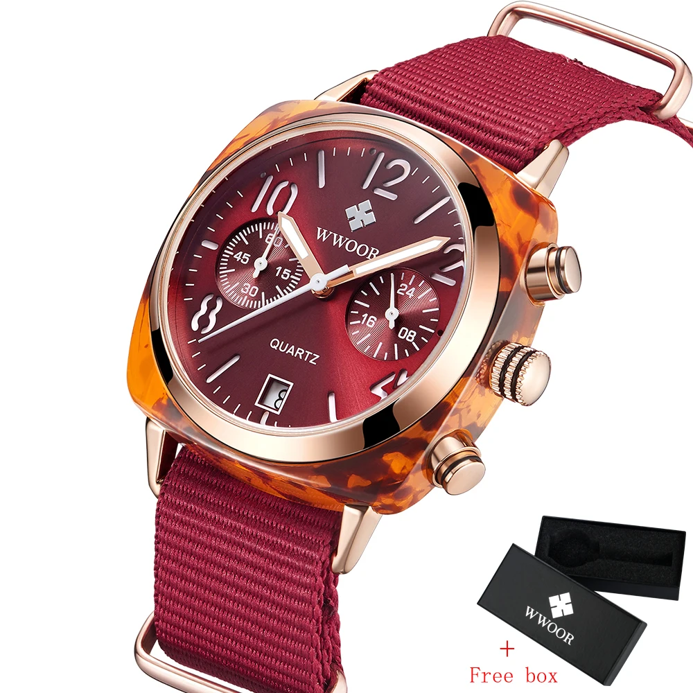 

WWOOR Women Watch Nylon Belt Lady Watch Imitate Shell Case Wristwatch Women Sport Clock Relogio Feminino Zegarek Free gift box