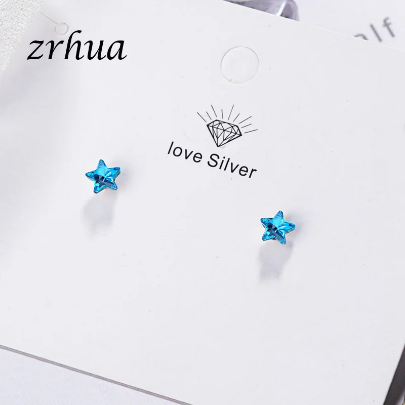 ZRHUA Новое поступление радужные серебряные сверкающие звезды серьги гвоздики для
