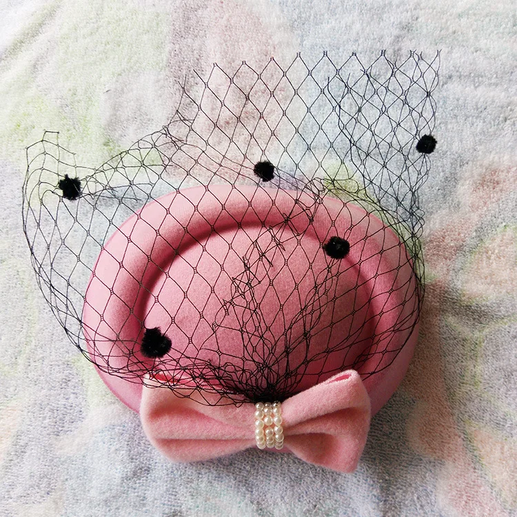 Wedding Hats Dress Fedoras Fascinator Hats for Women Winter Embroidered Veil cotton Felt Pillbox Hats for Formal Cocktail Party