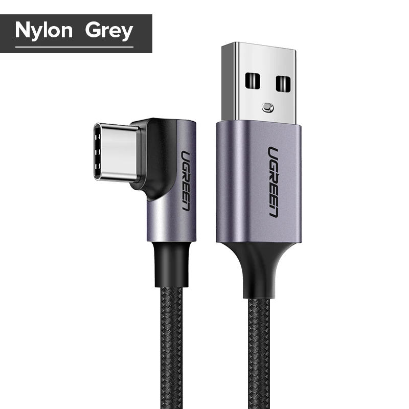 Черный Ugreen нейлоновый USB C кабель 90 градусов Быстрое Зарядное устройство usb type C кабель для Xiaomi Mi 8 samsung Galaxy S9 Plus мобильный телефон USB-C шнур - Цвет: Черный