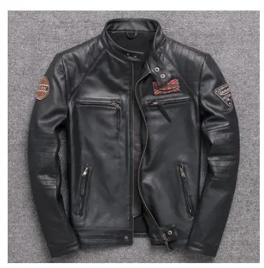 cowhide hard thick Классическая Стильная мужская куртка из бычьей кожи, кожаная байкерская куртка s, Мужская Черная куртка из натуральной кожи. homme slim, cool, распродажа - Цвет: cowhide hard thick