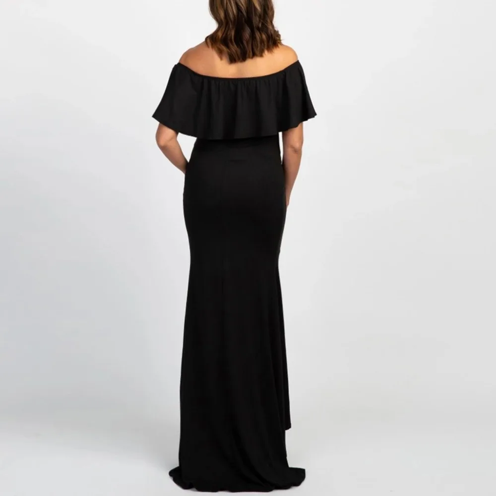 Однотонные платья для беременных с оборками и открытыми плечами фотосессии Robe