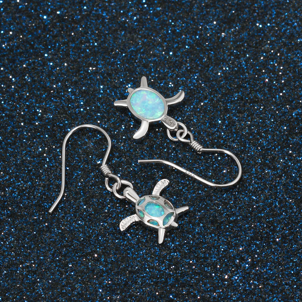 Real 925 Sterling Silver Fine Jewelery Drop Earrings Blue Fire Opal Tortoise Shape Gift for Women(Lam Hub Fong) | Украшения и
