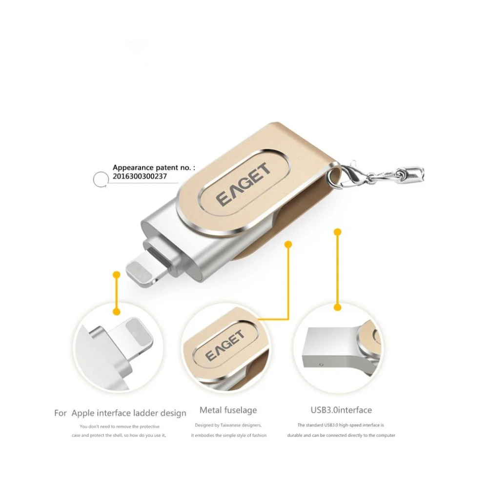 USB флеш накопитель Eaget 32 ГБ 64 Lightning 3 0 MFI металлический 128 для iPhone iPad|USB